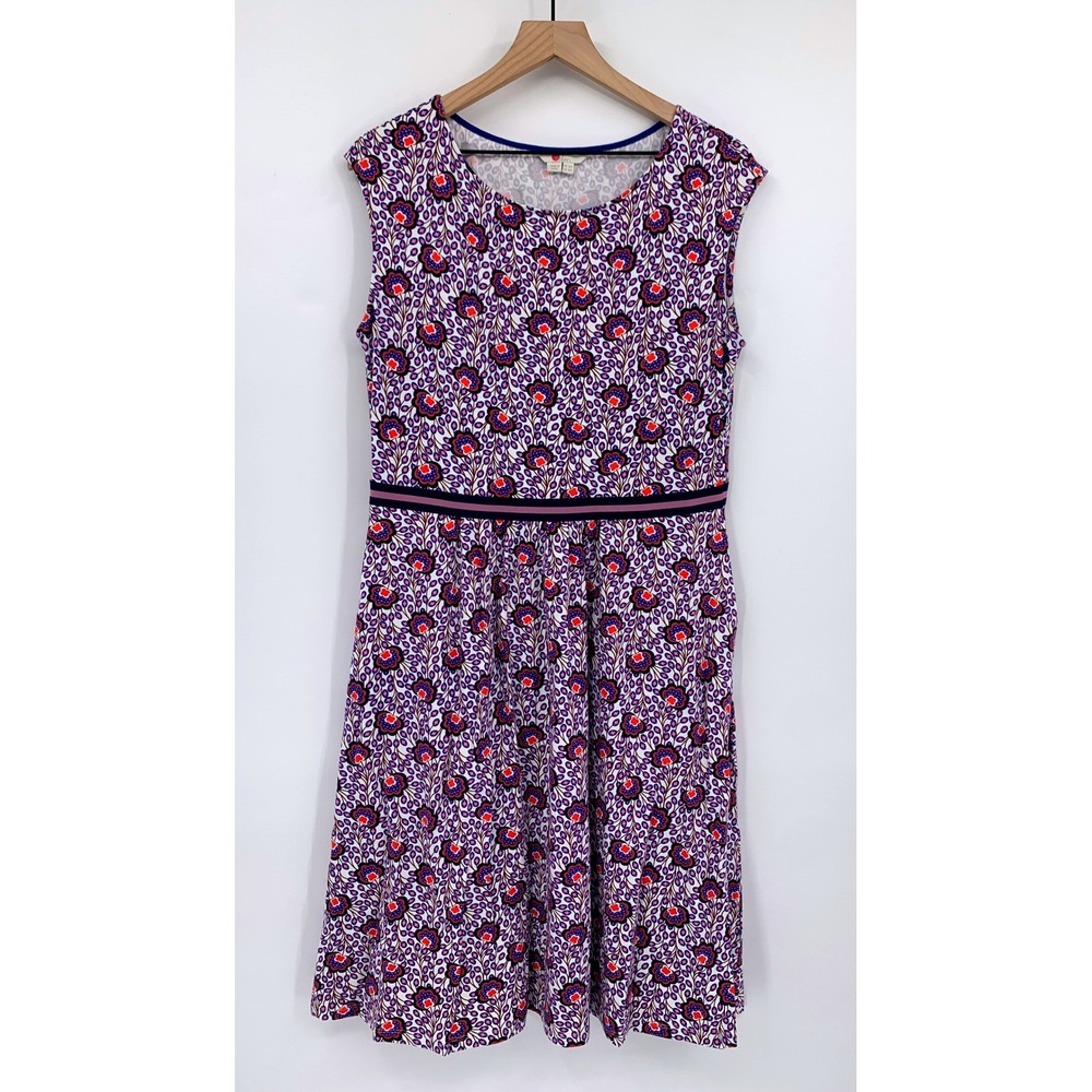 Boden Dress Womens 10 Petite Purple Floral Cotton Modal Sleeveless Midi J0328